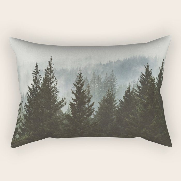 Wanderlust Forest II - Mountain Adventure in Foggy Woods Rectangular Pillow Gallery Image 2