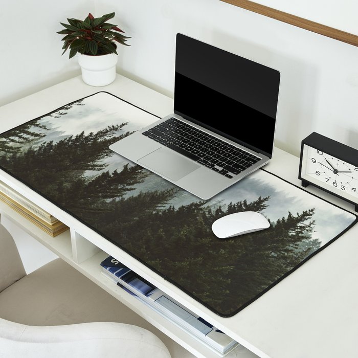 Wanderlust Forest II - Mountain Adventure in Foggy Woods Desk Mat Gallery Image 2