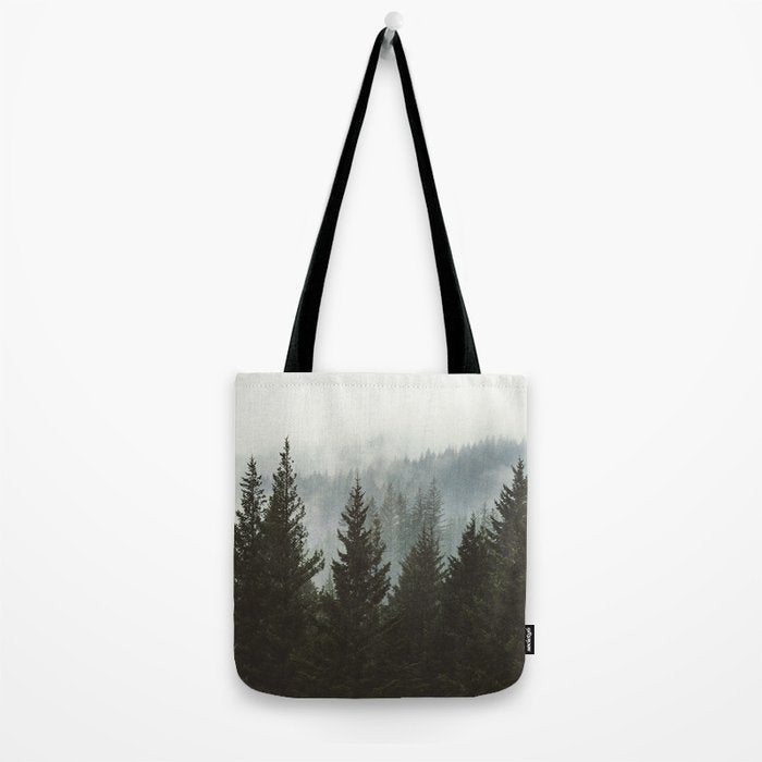 Wanderlust Forest II - Mountain Adventure in Foggy Woods Tote Bag Gallery Image 2