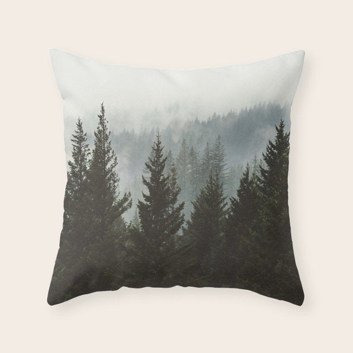 Wanderlust Forest II - Mountain Adventure in Foggy Woods Throw Pillow Gallery Image 6