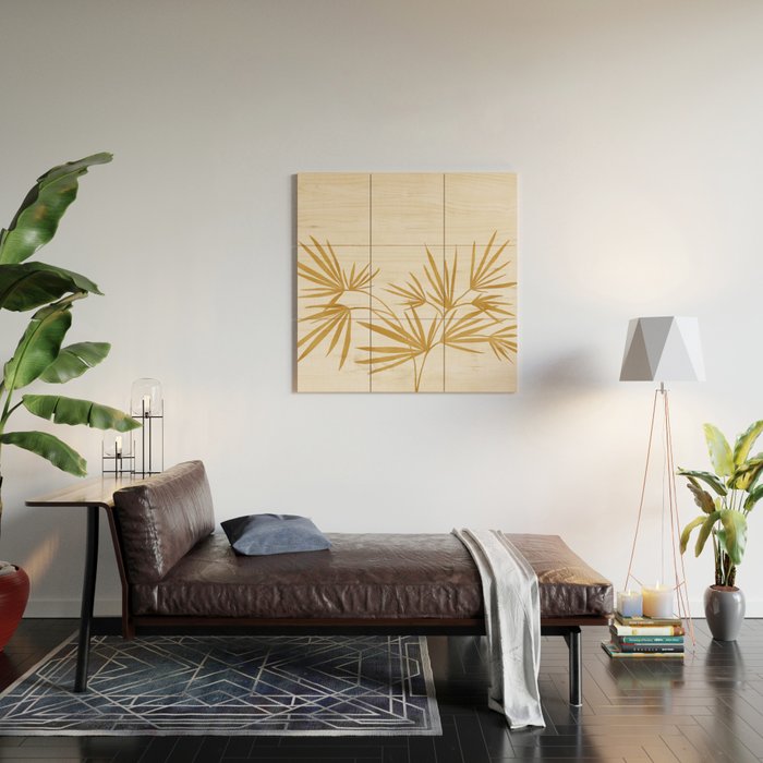Metallic Gold Fan Palm Wood Wall Art Gallery Image 2