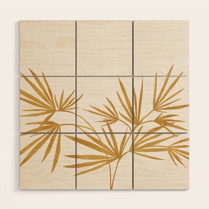 Metallic Gold Fan Palm Wood Wall Art Gallery Image 1