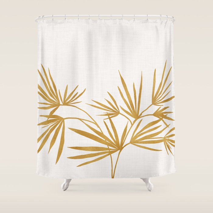 Metallic Gold Fan Palm Shower Curtain Gallery Image 1