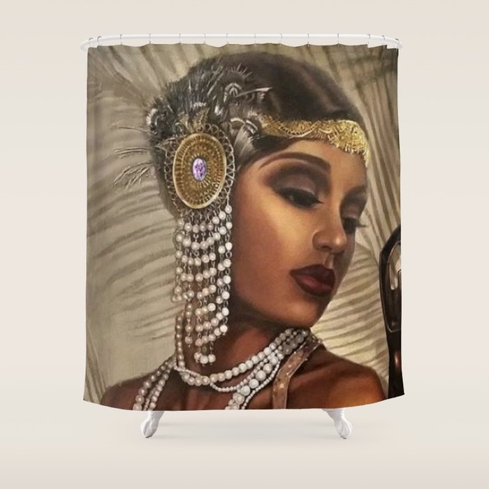 African American Masterpiece 'Cotton Club Flapper Dance Girl' Portrait Painting Shower Curtain Gallery Image 1