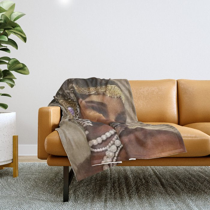 African American Masterpiece 'Cotton Club Flapper Dance Girl' Portrait Painting Throw Blanket Gallery Image 1