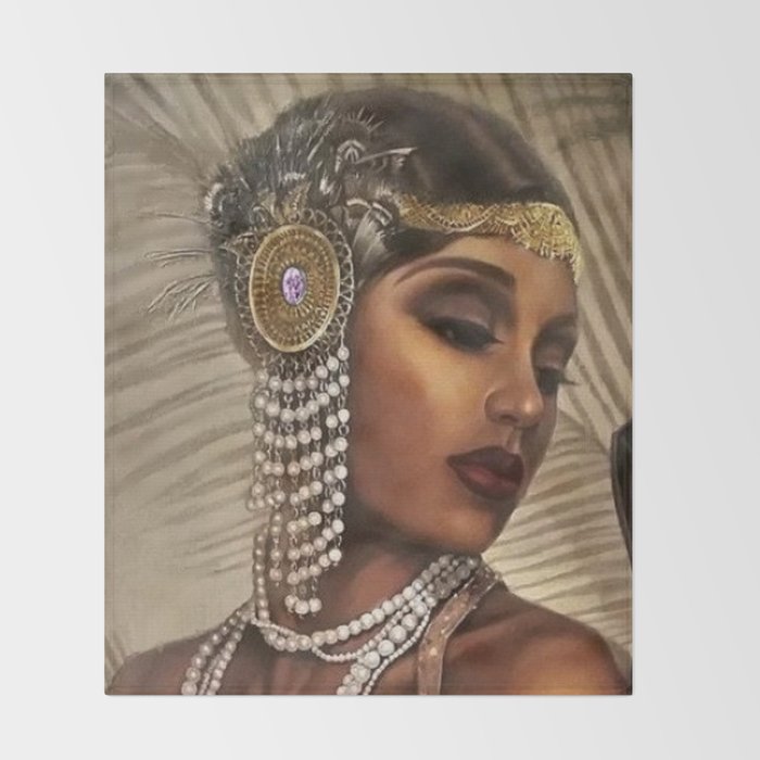 African American Masterpiece 'Cotton Club Flapper Dance Girl' Portrait Painting Throw Blanket Gallery Image 2