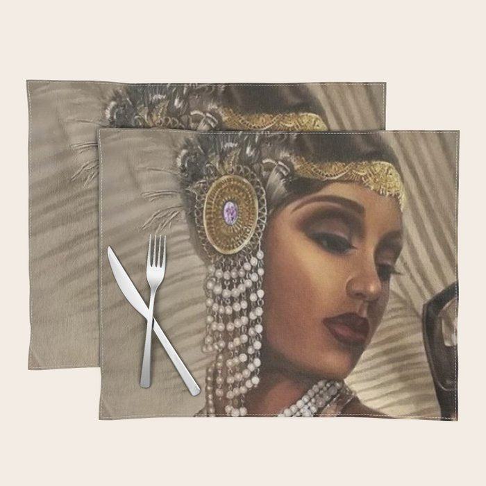African American Masterpiece 'Cotton Club Flapper Dance Girl' Portrait Painting Placemat Gallery Image 1