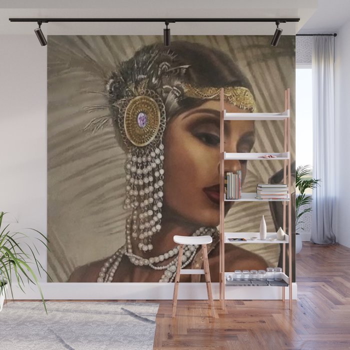 African American Masterpiece 'Cotton Club Flapper Dance Girl' Portrait Painting Wall Mural Gallery Image 1