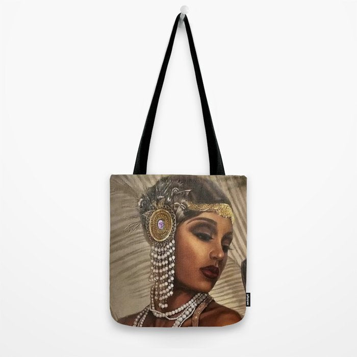 African American Masterpiece 'Cotton Club Flapper Dance Girl' Portrait Painting Tote Bag Gallery Image 2