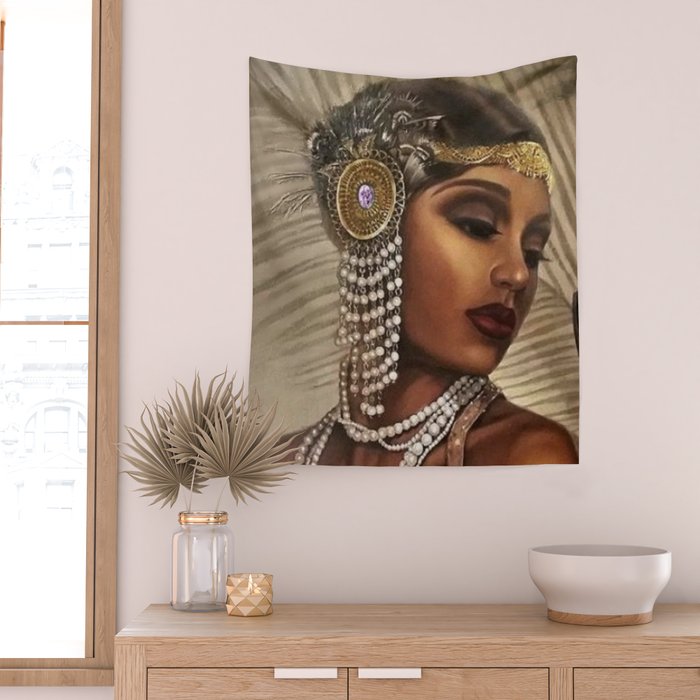 African American Masterpiece 'Cotton Club Flapper Dance Girl' Portrait Painting Wall Tapestry Gallery Image 2