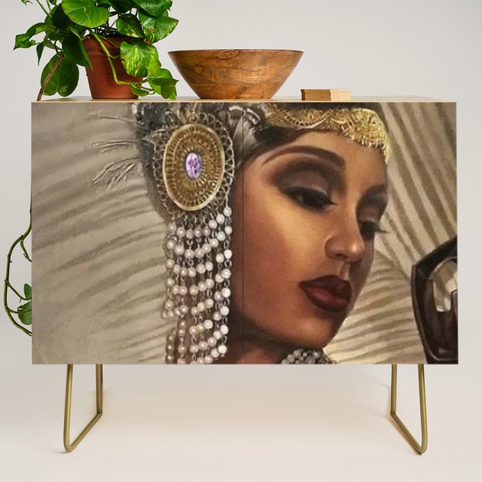 African American Masterpiece 'Cotton Club Flapper Dance Girl' Portrait Painting Credenza Gallery Image 1