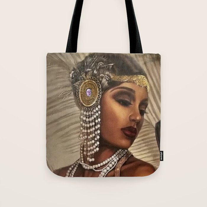 African American Masterpiece 'Cotton Club Flapper Dance Girl' Portrait Painting Tote Bag Gallery Image 1