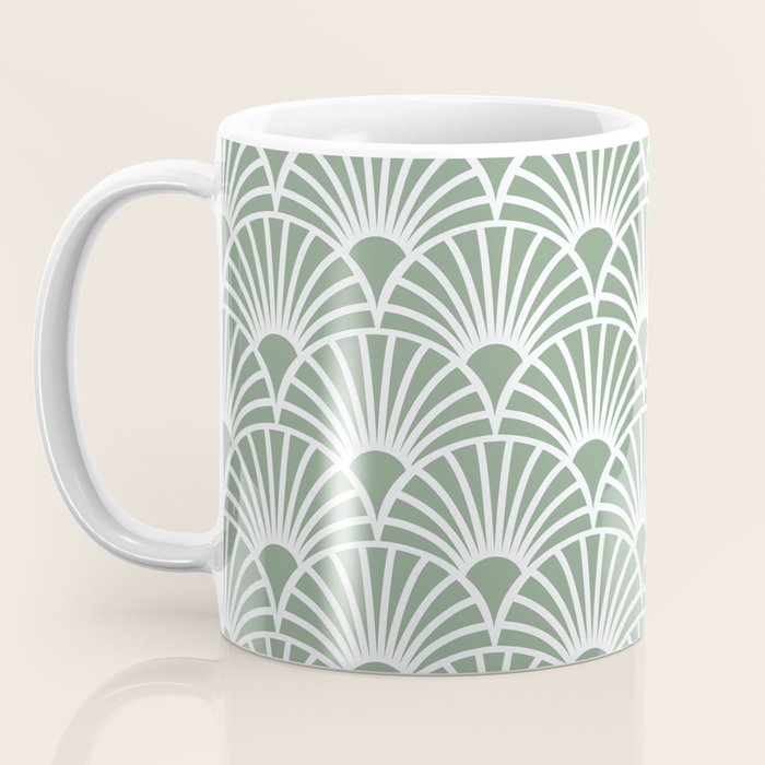 Art Deco Sage Green & White Abstract Fan Pattern Coffee Mug Gallery Image 3