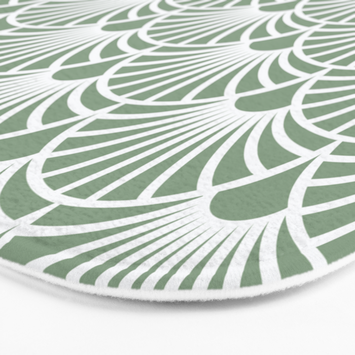 Art Deco Sage Green & White Abstract Fan Pattern Bath Mat Gallery Image 3