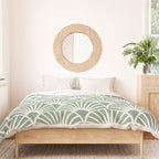 Art Deco Sage Green & White Abstract Fan Pattern Duvet Cover Gallery Image 3