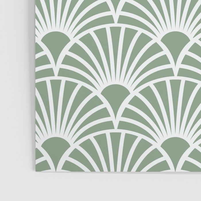 Art Deco Sage Green & White Abstract Fan Pattern Poster Gallery Image 3