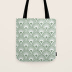 Art Deco Sage Green & White Abstract Fan Pattern Tote Bag Gallery Image 1
