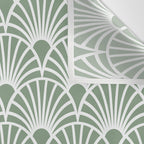 Art Deco Sage Green & White Abstract Fan Pattern Wall Tapestry Gallery Image 3