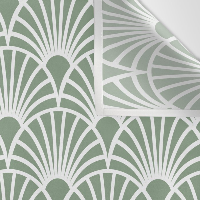 Art Deco Sage Green & White Abstract Fan Pattern Wall Tapestry Gallery Image 3
