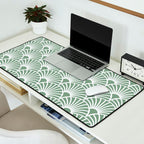 Art Deco Sage Green & White Abstract Fan Pattern Desk Mat Gallery Image 2
