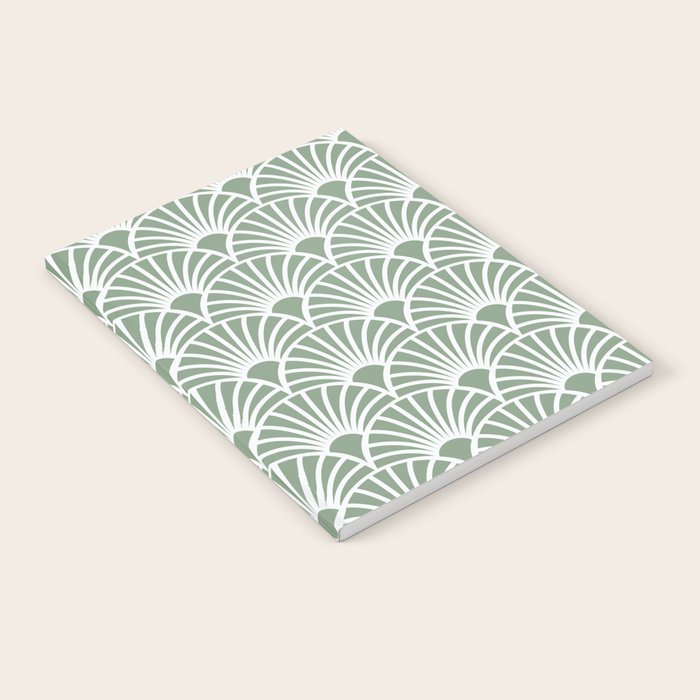 Art Deco Sage Green & White Abstract Fan Pattern Notebook Gallery Image 2
