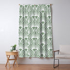 Art Deco Sage Green & White Abstract Fan Pattern Window Curtain Gallery Image 5