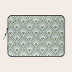 Art Deco Sage Green & White Abstract Fan Pattern Laptop Sleeve Gallery Image 1