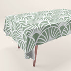 Art Deco Sage Green & White Abstract Fan Pattern Tablecloth Gallery Image 1
