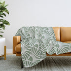 Art Deco Sage Green & White Abstract Fan Pattern Throw Blanket Gallery Image 2