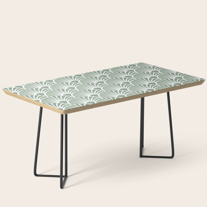 Art Deco Sage Green & White Abstract Fan Pattern Coffee Table Gallery Image 1