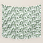 Art Deco Sage Green & White Abstract Fan Pattern Wall Tapestry Gallery Image 4