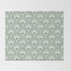 Art Deco Sage Green & White Abstract Fan Pattern Throw Blanket Gallery Image 2