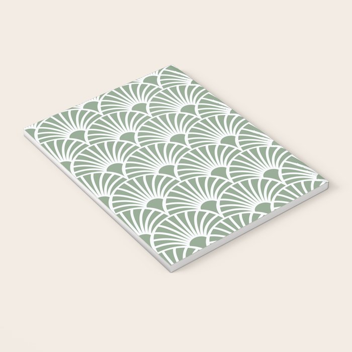 Art Deco Sage Green & White Abstract Fan Pattern Notebook Gallery Image 3