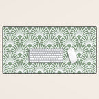 Art Deco Sage Green & White Abstract Fan Pattern Desk Mat Gallery Image 1