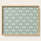 Art Deco Sage Green & White Abstract Fan Pattern Serving Tray Gallery Image 1