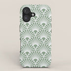 Art Deco Sage Green & White Abstract Fan Pattern iPhone Case Gallery Image 1