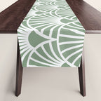 Art Deco Sage Green & White Abstract Fan Pattern Table Runner Gallery Image 1