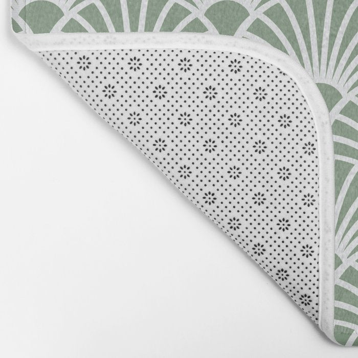 Art Deco Sage Green & White Abstract Fan Pattern Bath Mat Gallery Image 2