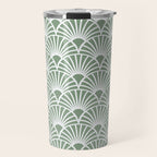 Art Deco Sage Green & White Abstract Fan Pattern Travel Mug Gallery Image 1