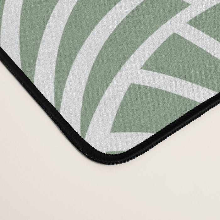 Art Deco Sage Green & White Abstract Fan Pattern Desk Mat Gallery Image 4