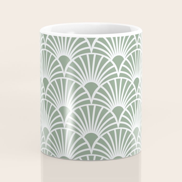 Art Deco Sage Green & White Abstract Fan Pattern Coffee Mug Gallery Image 4