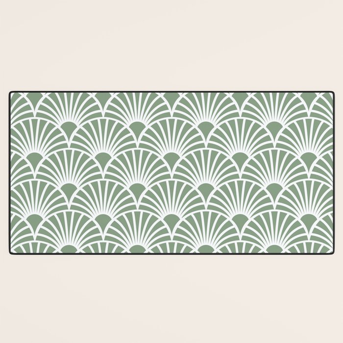 Art Deco Sage Green & White Abstract Fan Pattern Desk Mat Gallery Image 3