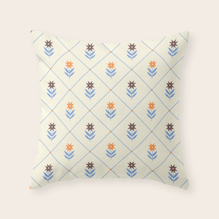 Vintage Folk Flowers Throw Pillow Gallery Image 6
