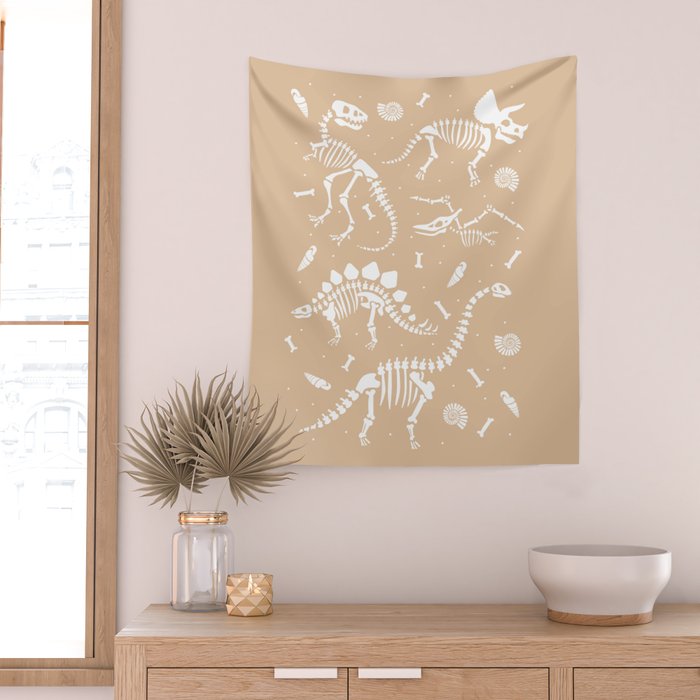 Dinosaur Fossils on Taupe Wall Tapestry Gallery Image 2