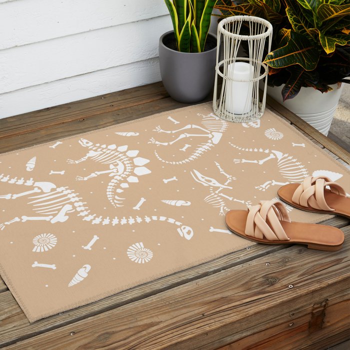 Dinosaur Fossils on Taupe Outdoor Rug Gallery Image 2