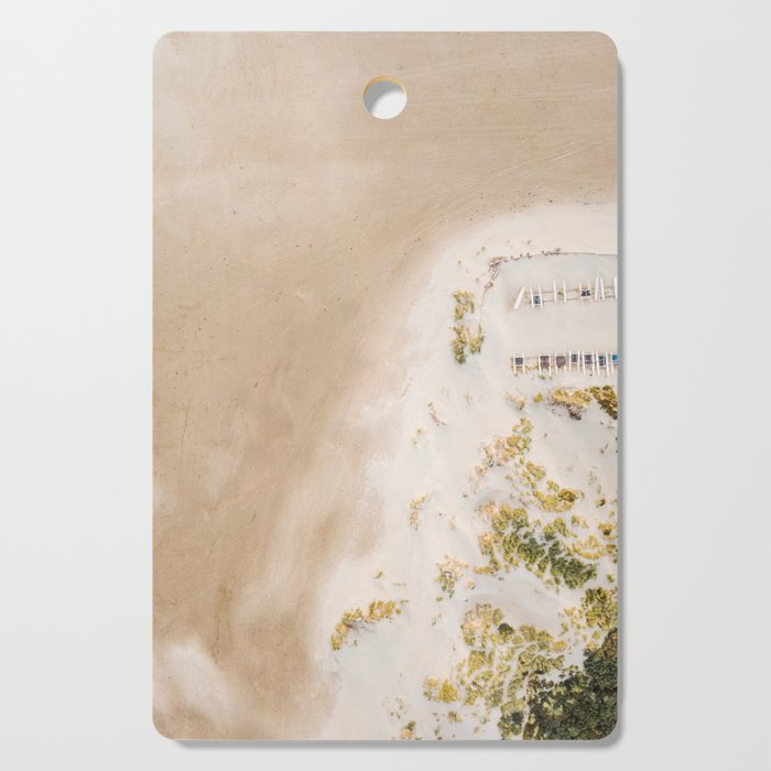 Coastal Drone photography print of the beach and some boats | Wanderlust aerial photography art Cutting Board Gallery Image 1