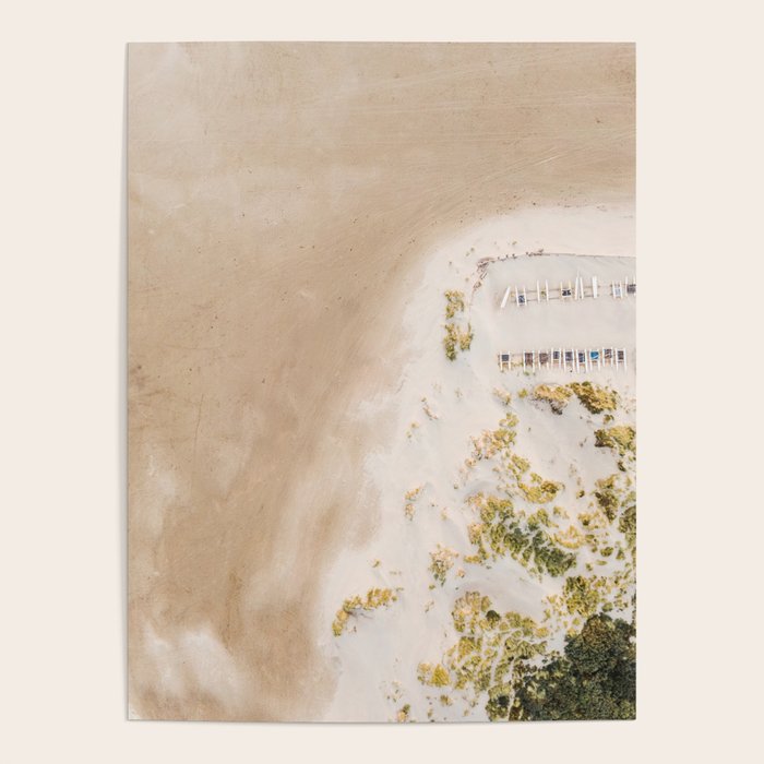 Coastal Drone photography print of the beach and some boats | Wanderlust aerial photography art Poster Gallery Image 1