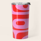 Preppy Pink and Red Retro Abstract Piquet Pattern Travel Mug Gallery Image 2