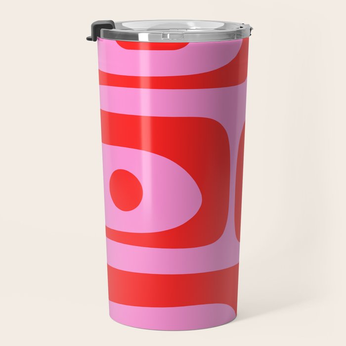 Preppy Pink and Red Retro Abstract Piquet Pattern Travel Mug Gallery Image 3
