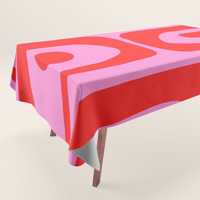 Preppy Pink and Red Retro Abstract Piquet Pattern Tablecloth Gallery Image 1